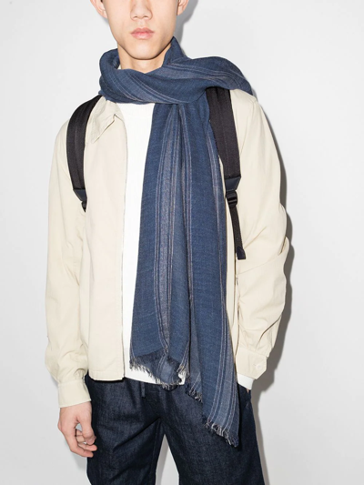 Brunello Cucinelli Stripe-pattern Frayed-edge Scarf In Blau