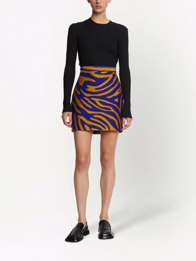 Proenza Schouler Zebra-jacquard Cotton And Silk-blend Mini Skirt In Cobalt/bronze