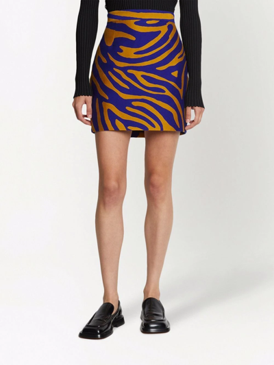 Proenza Schouler Zebra-jacquard Cotton And Silk-blend Mini Skirt In Cobalt/bronze