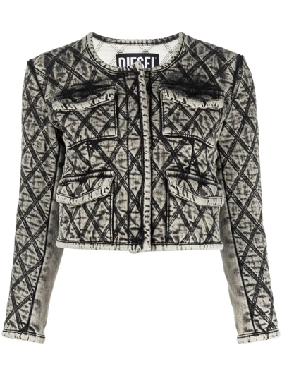 Shop Diesel Contrast-stitching Cropped Jacket In Grey