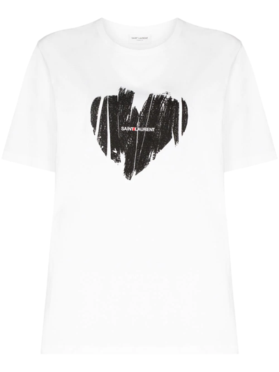 Shop Saint Laurent Heart Logo-print T-shirt In Weiss