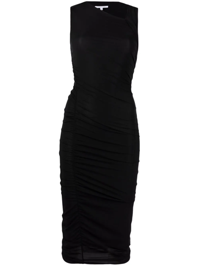 Shop Patrizia Pepe Ruched Bodycon Midi Dress In Black