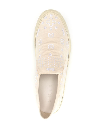 Shop Rhude Embroidered-design Slip-on Sneakers In White