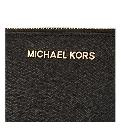 Shop Michael Michael Kors Jet Set Saffiano Leather Wallet In Black
