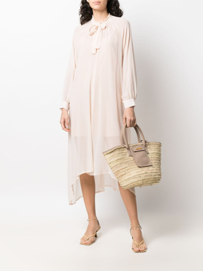 Fabiana Filippi Graphic-print Long-sleeve Midi Dress In Pink