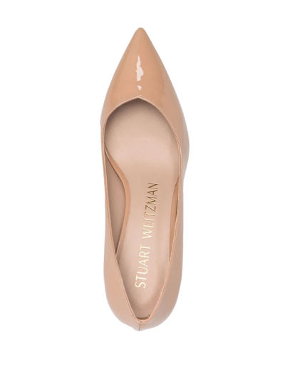 Shop Stuart Weitzman Anny 95mm Pointed-toe Pumps In Nude