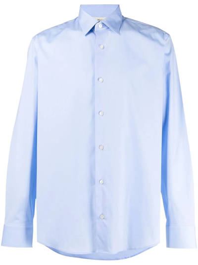 Shop Ermenegildo Zegna Long-sleeve Cotton Shirt In Blau
