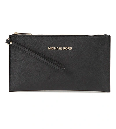 Shop Michael Michael Kors Jet Set Saffiano Leather Clutch In Black