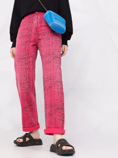 Shop Golden Goose Leopard-print High-waisted Jeans In Rosa