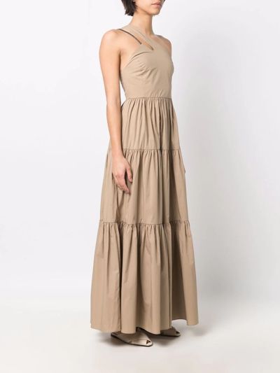 Shop Brunello Cucinelli One-shoulder Tiered Dress In Nude