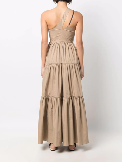 Shop Brunello Cucinelli One-shoulder Tiered Dress In Nude