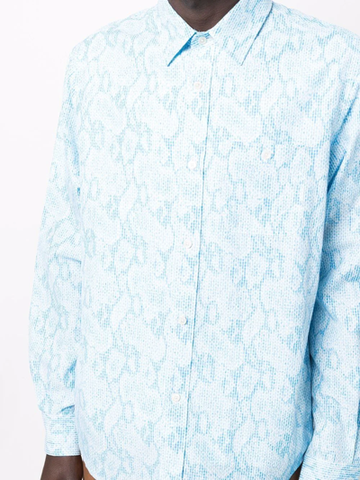 Shop Kenzo Blurred Flowers-print Seersucker Shirt In Blau