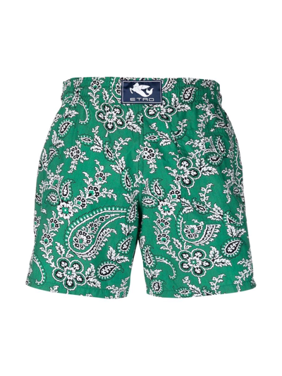 Shop Etro Paisley-print Swim Shorts In Grün