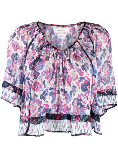 Isabel Marant Étoile Roxini Ruffled Floral-print Crepe De Chine Blouse In Nude