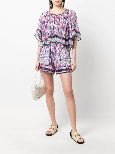 Isabel Marant Étoile Roxini Ruffled Floral-print Crepe De Chine Blouse In Nude