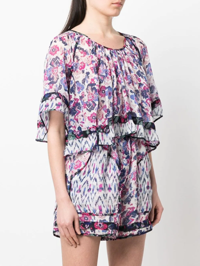Isabel Marant Étoile Roxini Ruffled Floral-print Crepe De Chine Blouse In Nude