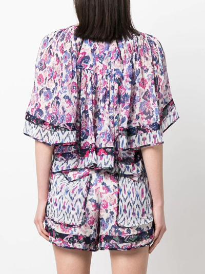 Isabel Marant Étoile Roxini Ruffled Floral-print Crepe De Chine Blouse In Nude