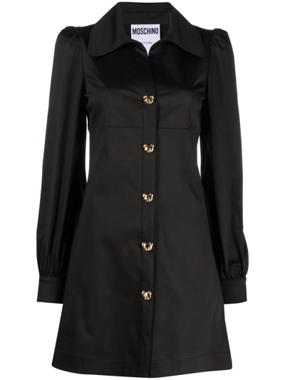 Shop Moschino Teddy-button Mini Shirt Dress In Schwarz