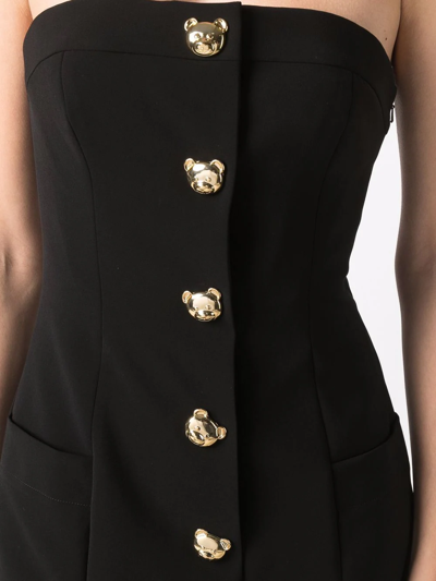 Shop Moschino Teddy-button Strapless Mini Dress In Schwarz