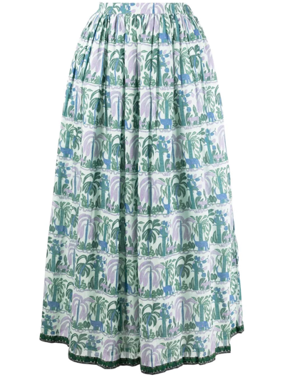 Shop Le Sirenuse Jungle-print A-line Maxi Skirt In Grün