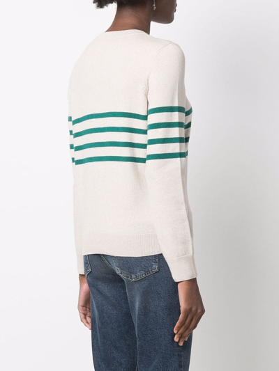 Shop Apc Horizontal Stripe-knit Cotton-cashmere Jumper In Nude