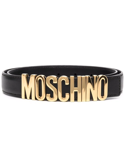 Shop Moschino Logo-plaque Leather Belt In Schwarz