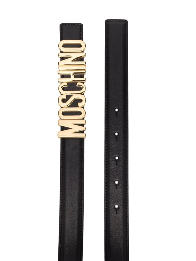 Shop Moschino Logo-plaque Leather Belt In Schwarz
