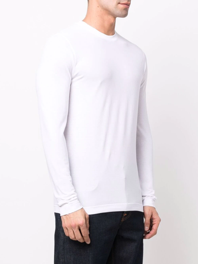 Shop Zanone Long-sleeved Cotton T-shirt In Weiss
