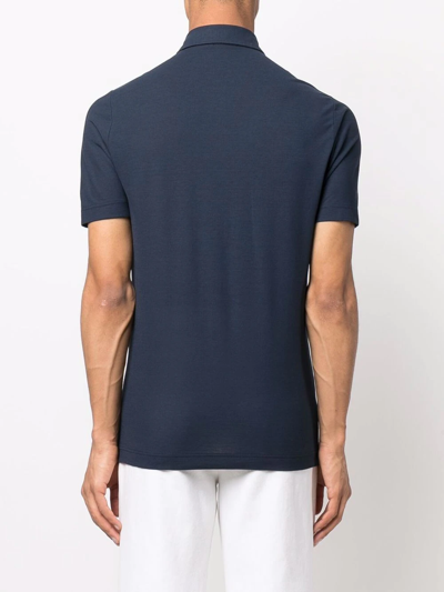 Shop Zanone Short-sleeved Cotton Polo Shirt In Blau