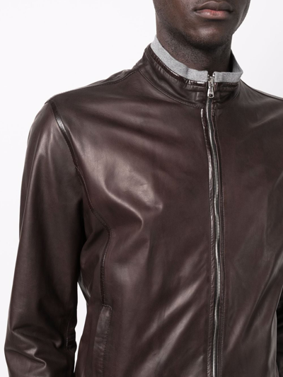 Shop Barba Zip-up Leather Jacket In Braun
