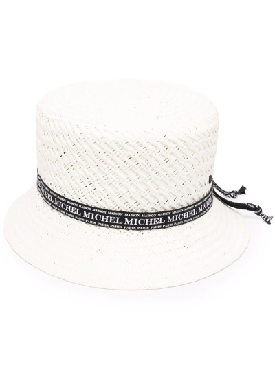 Shop Maison Michel Logo-trim Sun Hat In Nude