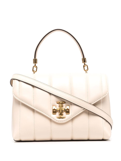 Shop Tory Burch Logo-plaque Leather Satchel Bag In Nude