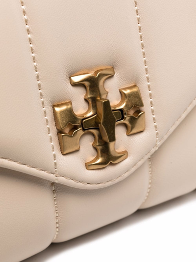 Shop Tory Burch Logo-plaque Leather Satchel Bag In Nude