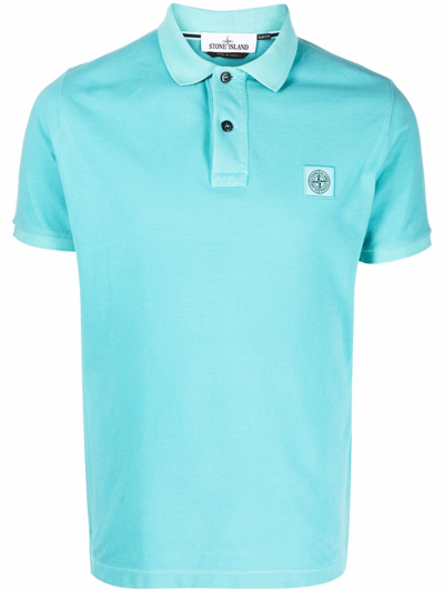 Stone Island Polo Shirt In Pique Cotton With Logo In Blue | ModeSens