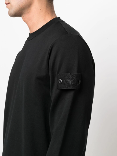 Shop Stone Island Compass-patch Crew-neck Sweatshirt In Schwarz