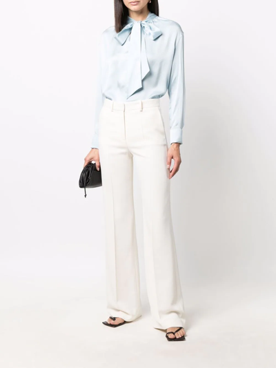 Shop Lanvin Ribbon-fastened Silk Blouse In Blau