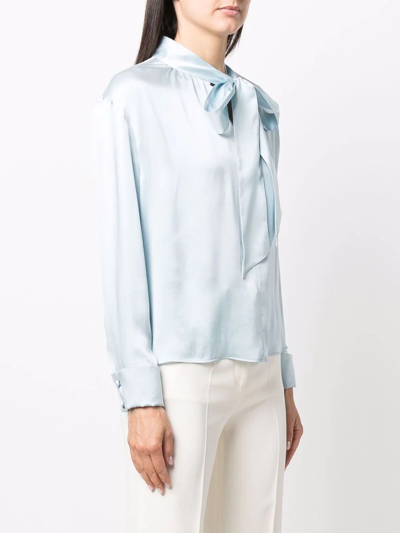 Shop Lanvin Ribbon-fastened Silk Blouse In Blau