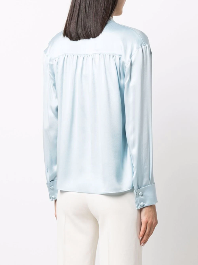 Shop Lanvin Ribbon-fastened Silk Blouse In Blau