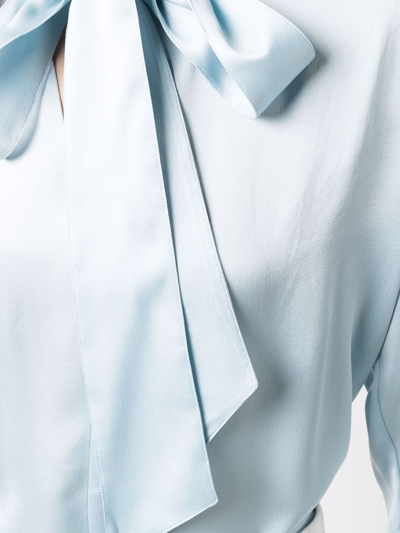 Shop Lanvin Ribbon-fastened Silk Blouse In Blau