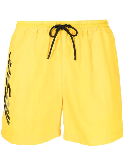 Msgm Logo-print Drawstring Swim Shorts In Gelb