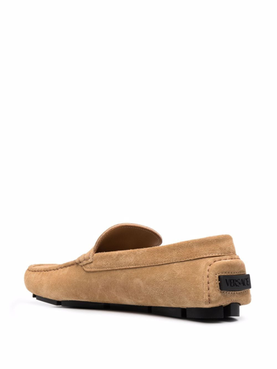 Shop Versace La Medusa Suede Loafers In Nude