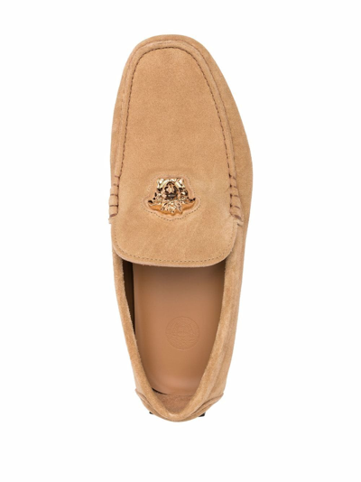 Shop Versace La Medusa Suede Loafers In Nude