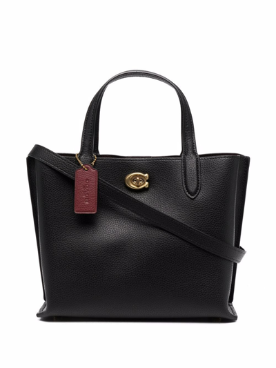 Shop Coach Tag-detail Leather Tote Bag In Schwarz