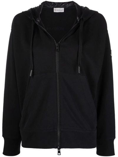 Shop Moncler Sleeve-logo Zip-up Hoodie In Schwarz