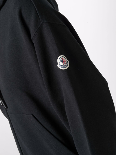 Shop Moncler Sleeve-logo Zip-up Hoodie In Schwarz