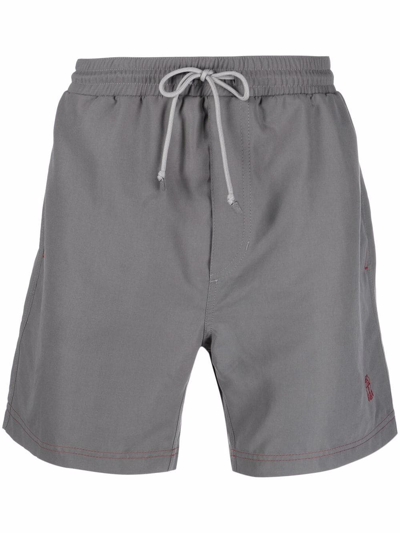 Shop Brunello Cucinelli Embroidered-logo Swim Shorts In Grau