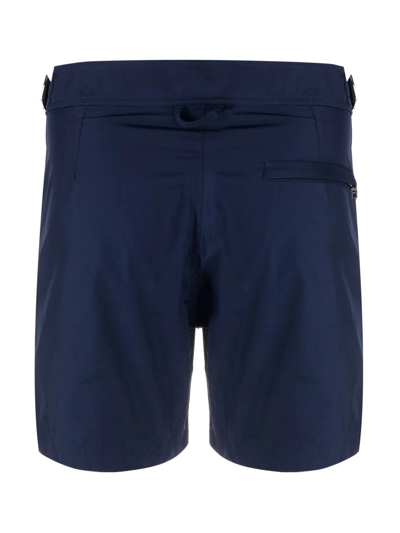 Shop Alexander Mcqueen Slim-cut Logo-tape Swim Shorts In Blau