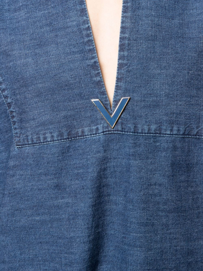 Shop Valentino V-neck Denim Dress In Blau