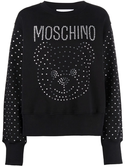Shop Moschino Teddy-stud Cotton Sweatshirt In Schwarz