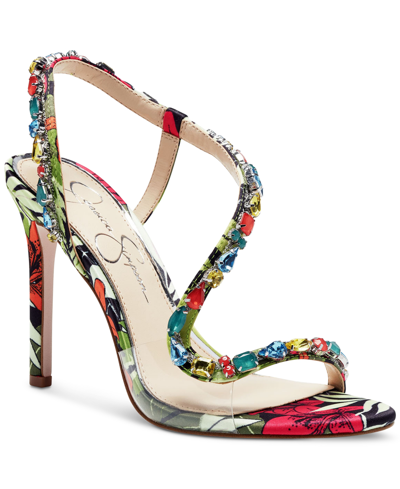 Shop Jessica Simpson Women's Jaycin Evening Embelished Barely-there Dress Sandals Women's Shoes In Tropical Multi / Clear